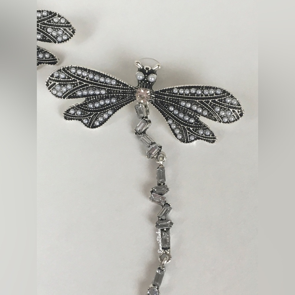 New Zara Sparkle Dragonfly Statement Earrings - Picture 7 of 16